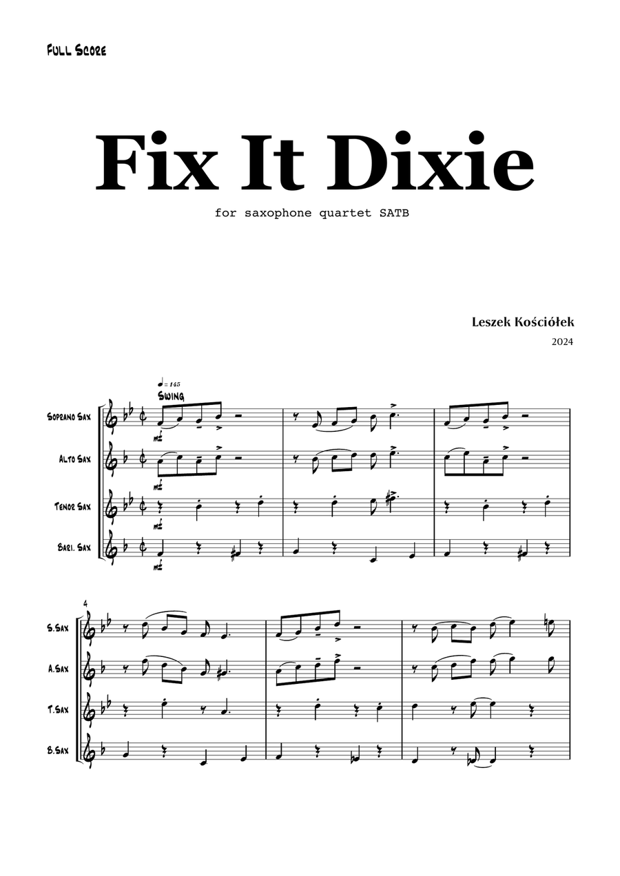 Fix It Dixie (Saxophone Quartet) Saxophone Quartet scores gallery preview page 4