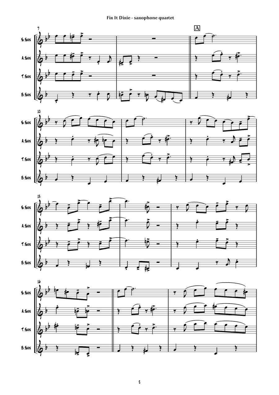 Fix It Dixie (Saxophone Quartet) Saxophone Quartet scores gallery preview page 5