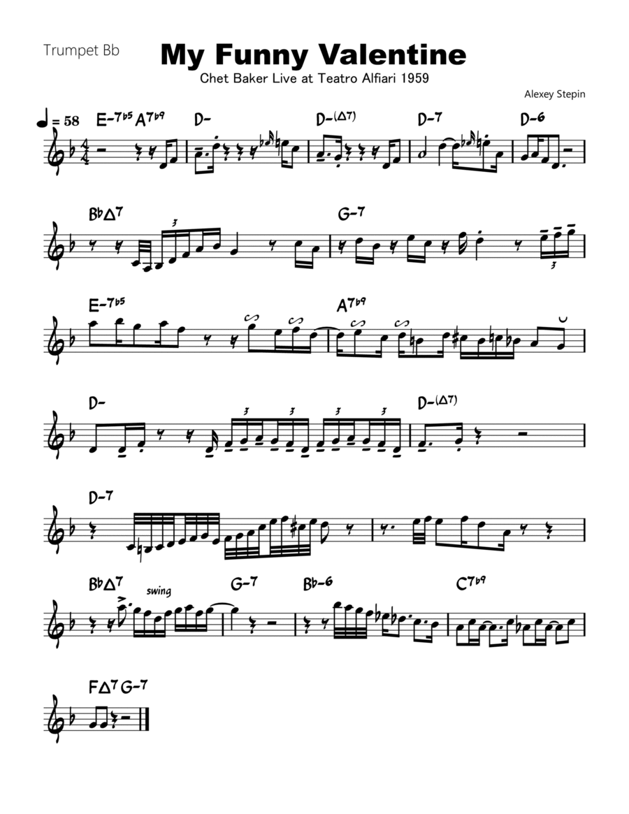 My Funny Valentine B-Flat Trumpet scores gallery preview page 1