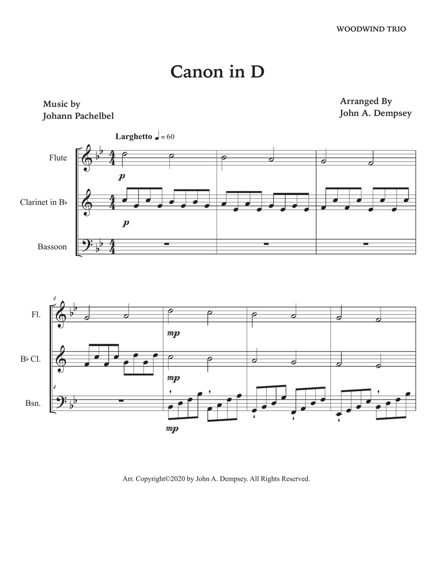 Canon in D (in Bb major): Woodwind Trio for Flute, Clarinet and Bassoon Woodwind Trio scores gallery preview page 5