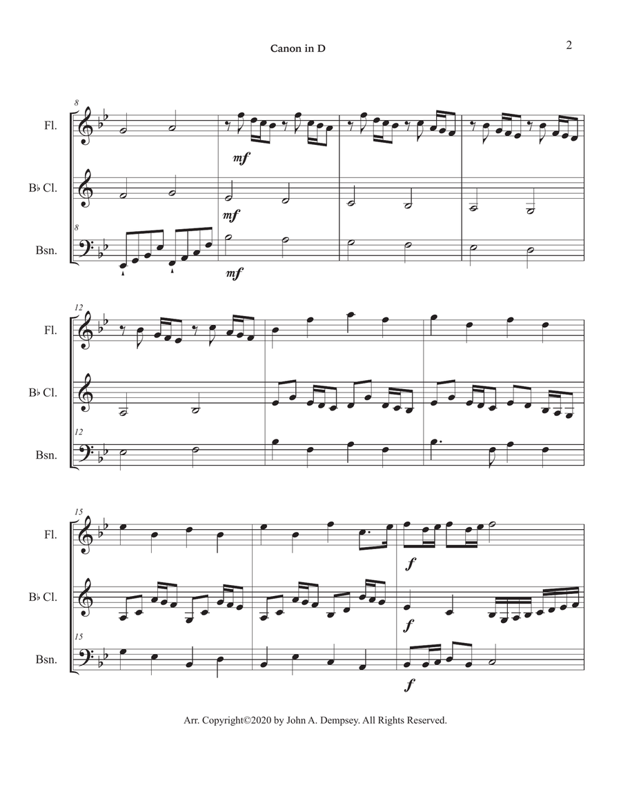 Canon in D (in Bb major): Woodwind Trio for Flute, Clarinet and Bassoon Woodwind Trio scores gallery preview page 6
