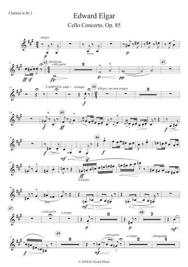 Elgar: Cello Concerto in E minor, Op. 85, 4th movement. Clarinet in Bb II (transposed part)