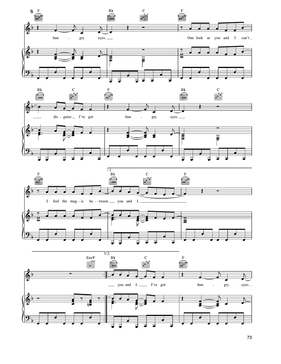 Hungry Eyes (from Dirty Dancing) Piano, Vocal, Guitar scores gallery preview page 3