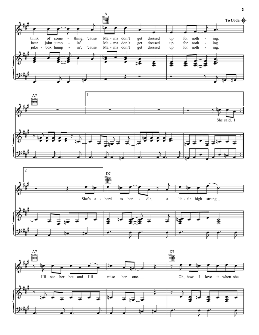 Mama Don't Get Dressed Up For Nothing Piano, Vocal, Guitar scores gallery preview page 3