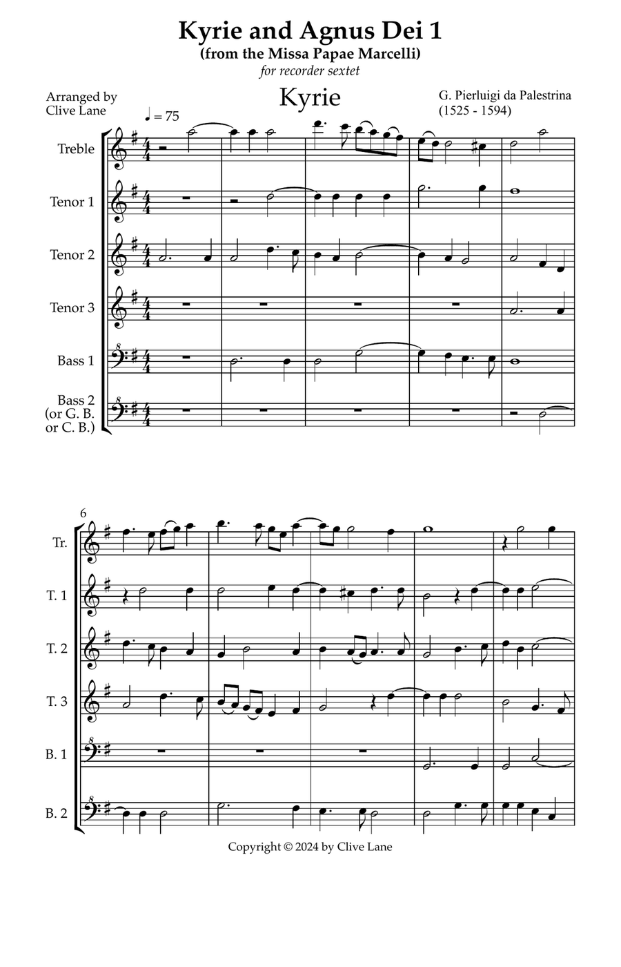 Missa Papae Marcelli (Kyrie & Agnus Dei 1) for recorder ensemble Tenor Recorder scores gallery preview page 3