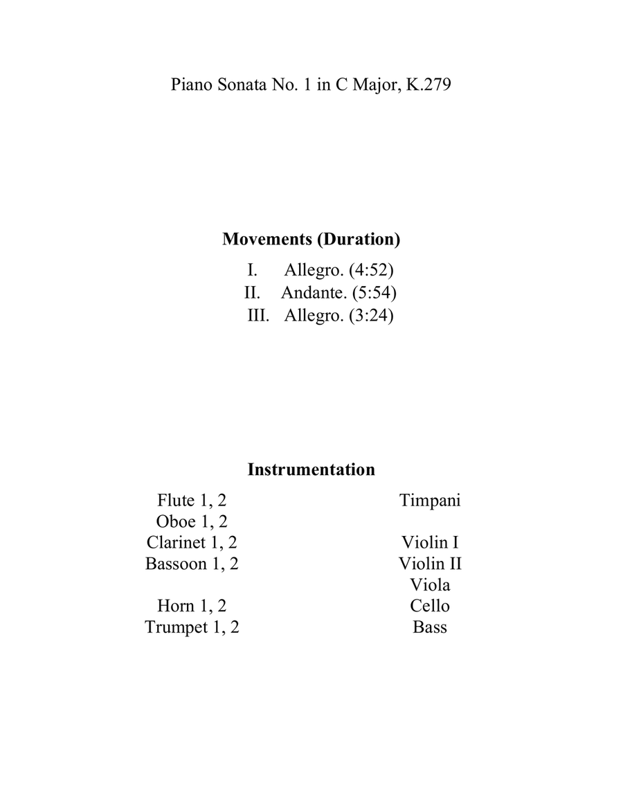 Piano Sonata No. 1 in C Major, K.279/189d Full Orchestra scores gallery preview page 2