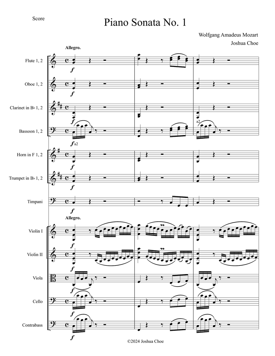 Piano Sonata No. 1 in C Major, K.279/189d Full Orchestra scores gallery preview page 3