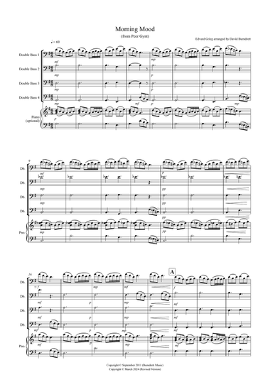Morning Mood (from Peer Gynt) for Double Bass Quartet