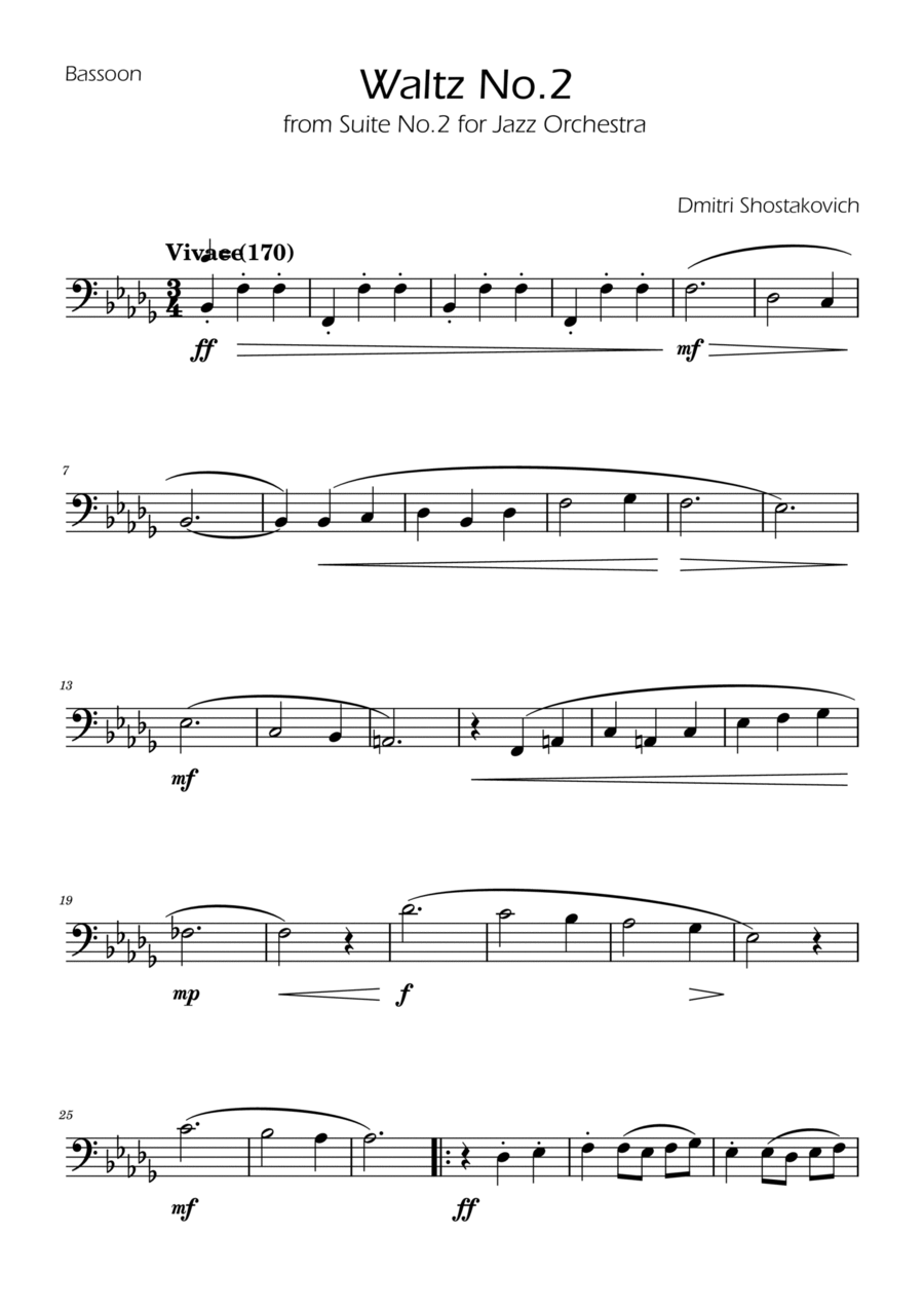 Dmitri Shostakovich - Second Waltz - Bassoon solo Bassoon Solo scores gallery preview page 1