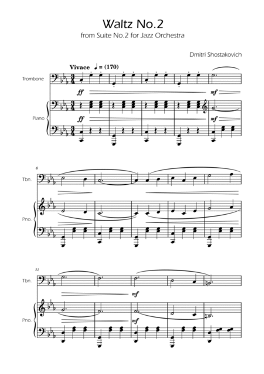 Dmitri Shostakovich - Second Waltz - Trombone solo w/ Piano Piano scores gallery preview page 6