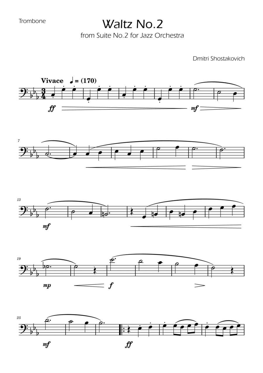Dmitri Shostakovich - Second Waltz - Trombone solo Trombone Solo scores gallery preview page 1