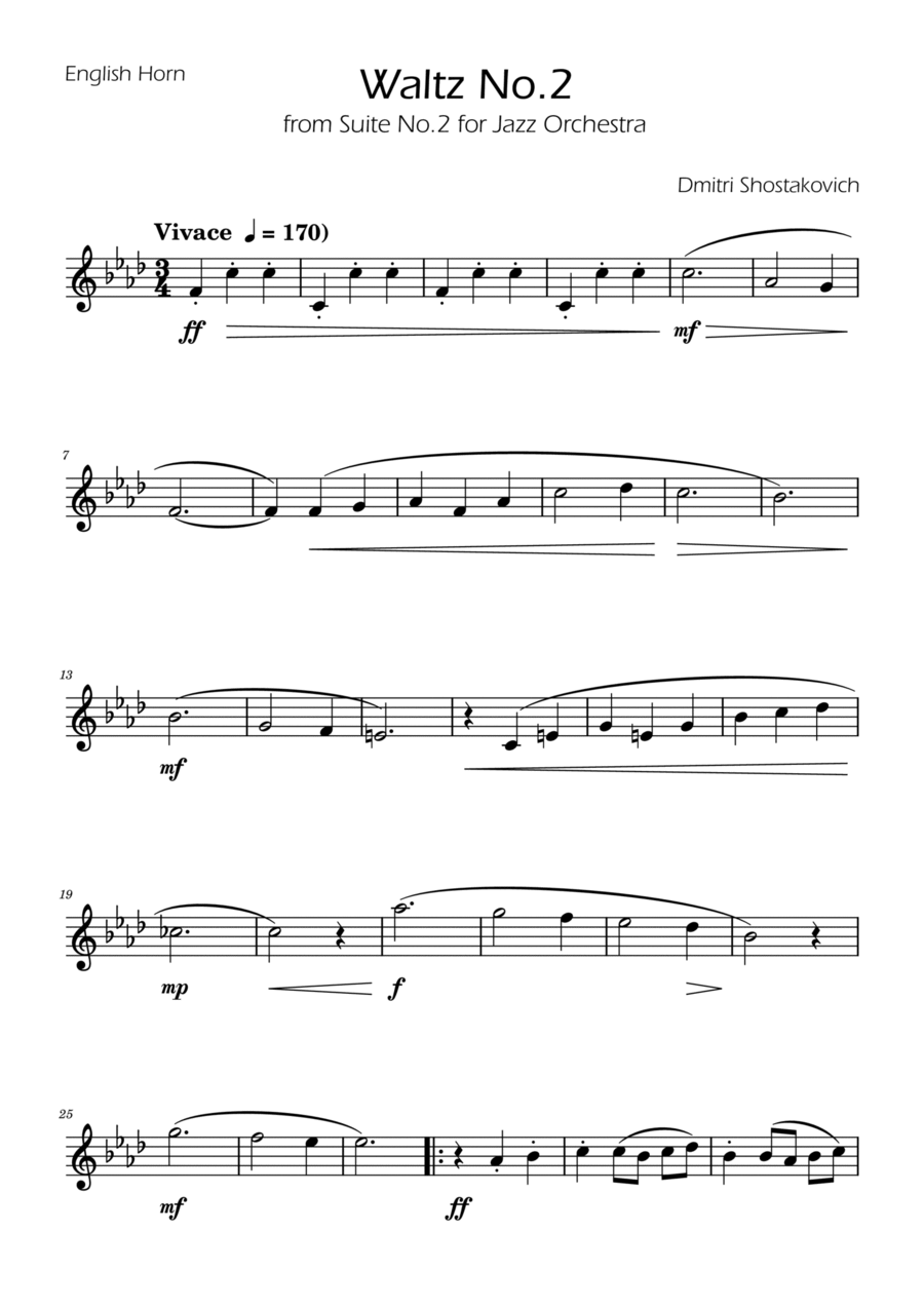 Dmitri Shostakovich - Second Waltz - English Horn solo English Horn scores gallery preview page 1