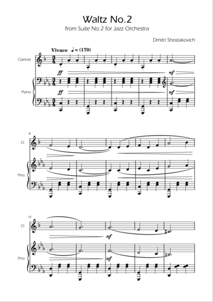 Dmitri Shostakovich - Second Waltz - Clarinet solo w/ Piano B-Flat Clarinet scores gallery preview page 6