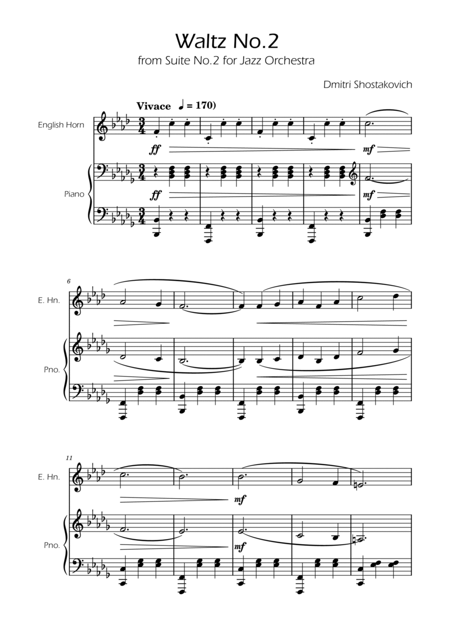 Dmitri Shostakovich - Second Waltz - English Horn solo w/ Piano English Horn scores gallery preview page 1