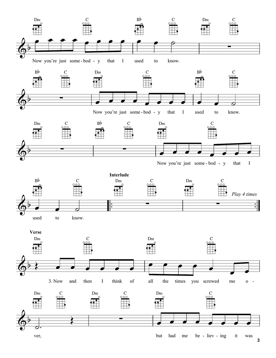 Somebody That I Used To Know (feat. Kimbra) Ukulele scores gallery preview page 3