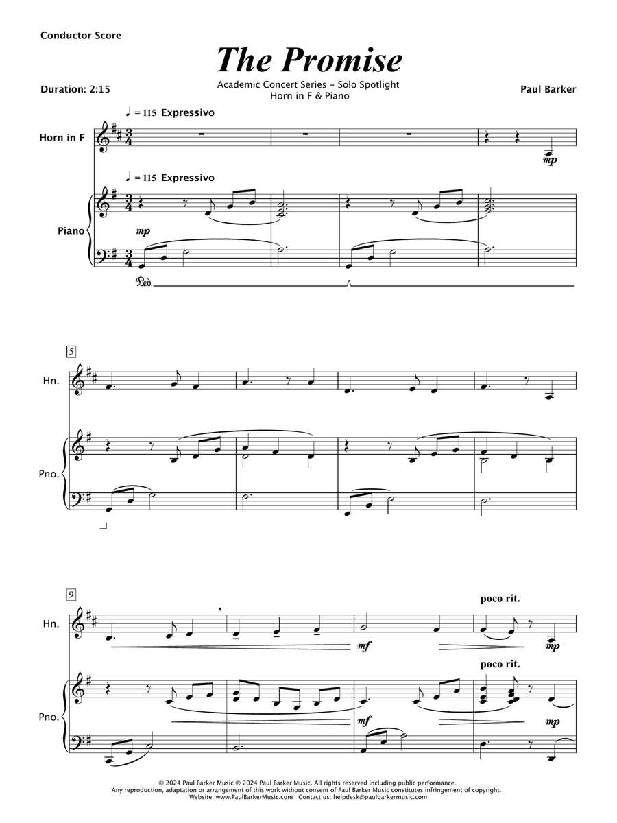 The Promise (Horn in F and Piano) Piano scores gallery preview page 2