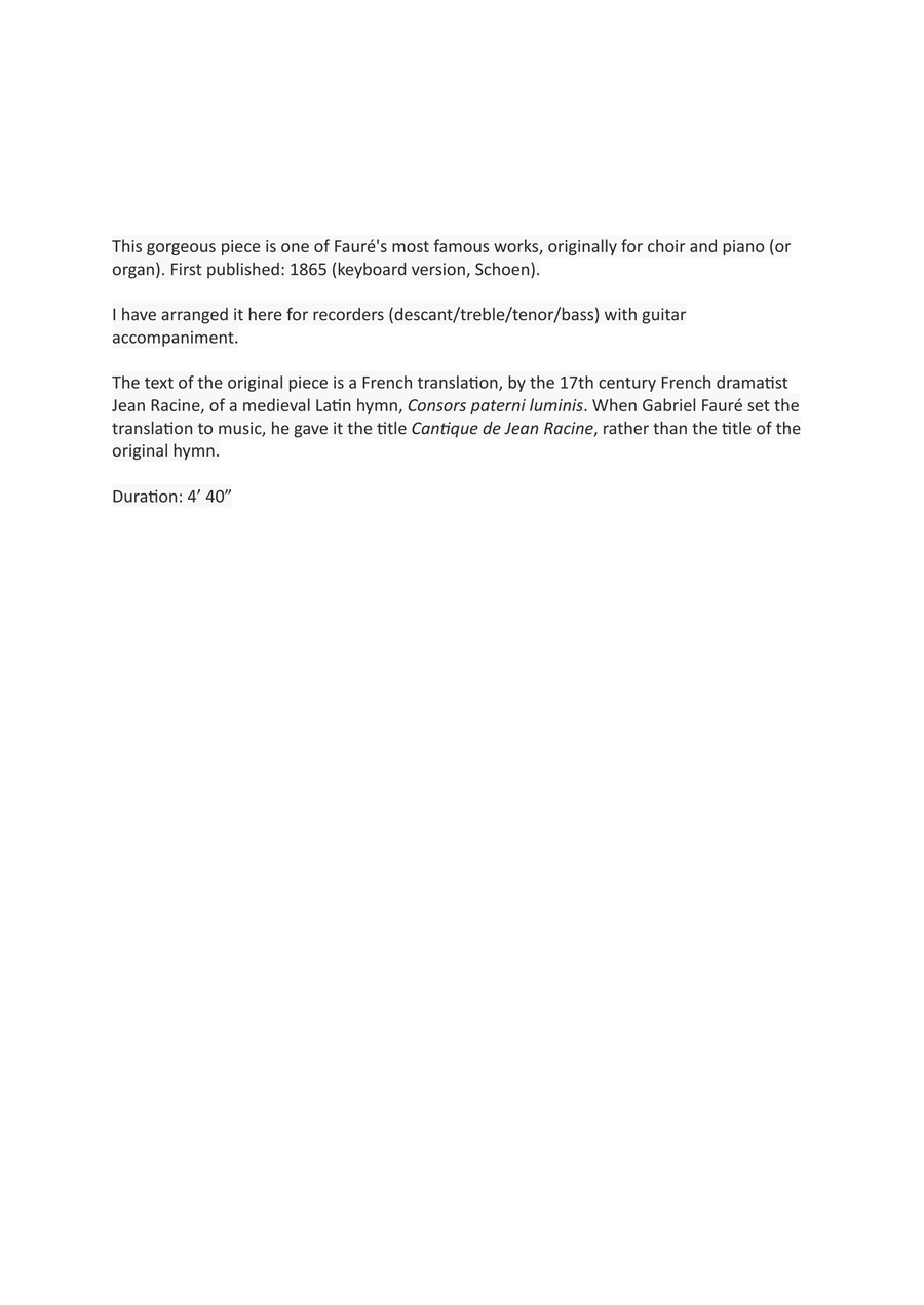 Cantique de Jean Racine for recorder quartet (or ensemble) and guitar Soprano Recorder scores gallery preview page 2