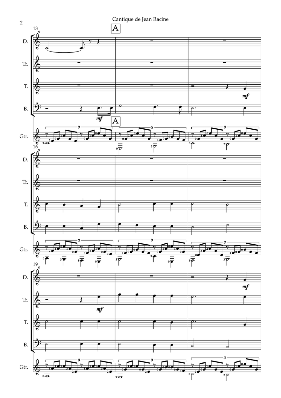 Cantique de Jean Racine for recorder quartet (or ensemble) and guitar Soprano Recorder scores gallery preview page 4