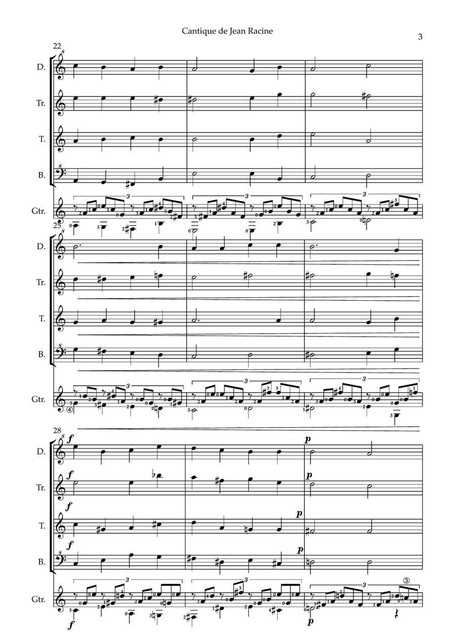 Cantique de Jean Racine for recorder quartet (or ensemble) and guitar Soprano Recorder scores gallery preview page 5