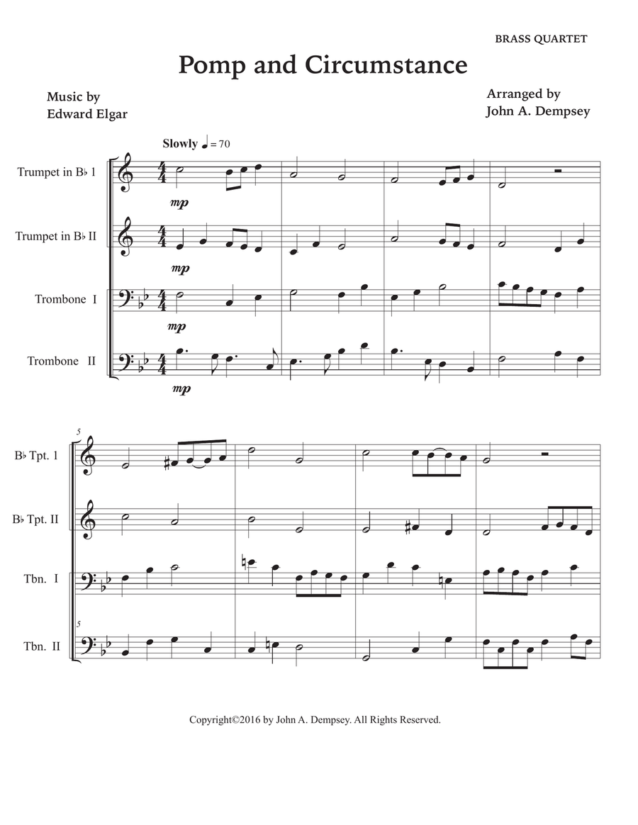 Pomp and Circumstance (Brass Quartet): Two Trumpets and Two Trombones Brass Quartet scores gallery preview page 5