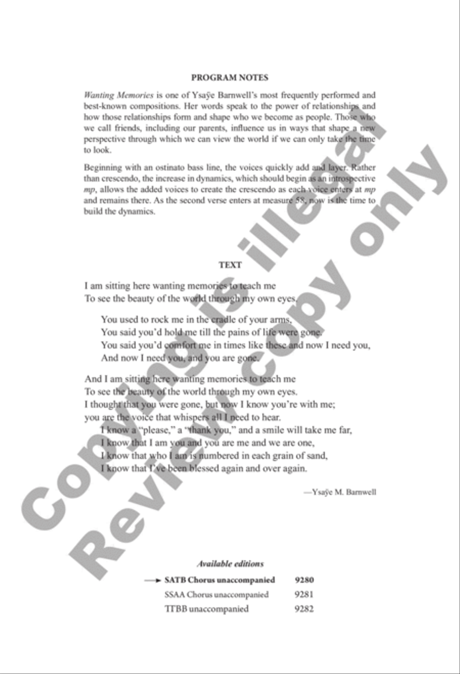 Wanting Memories Wanting Memories 4-Part scores gallery preview page 2