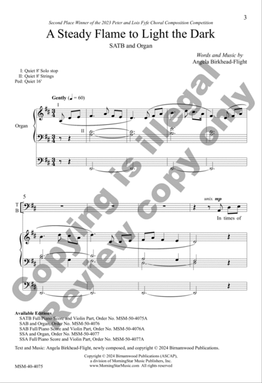 A Steady Flame to Light the Dark (Choral Score) 4-Part scores gallery preview page 3