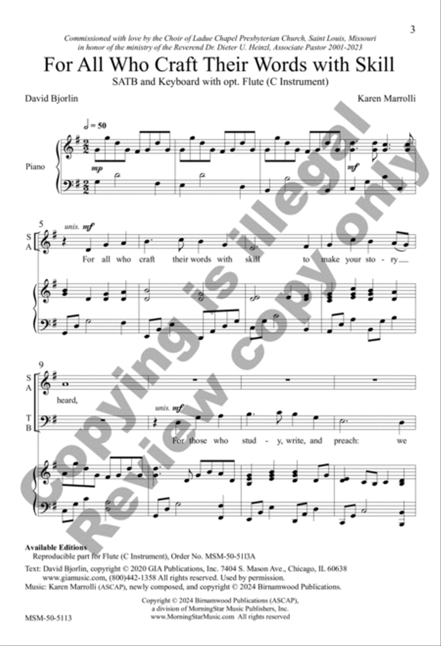 For All Who Craft Their Words with Skill (Choral Score) 4-Part scores gallery preview page 2