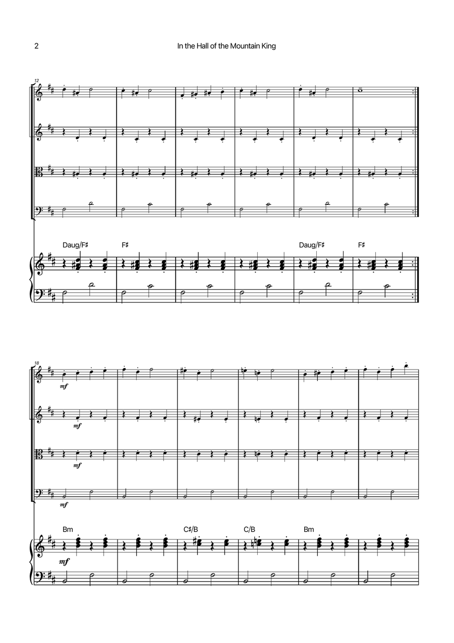 In the Hall of the Mountain King - String Quartet with Piano and Chord Notations String Quartet scores gallery preview page 2