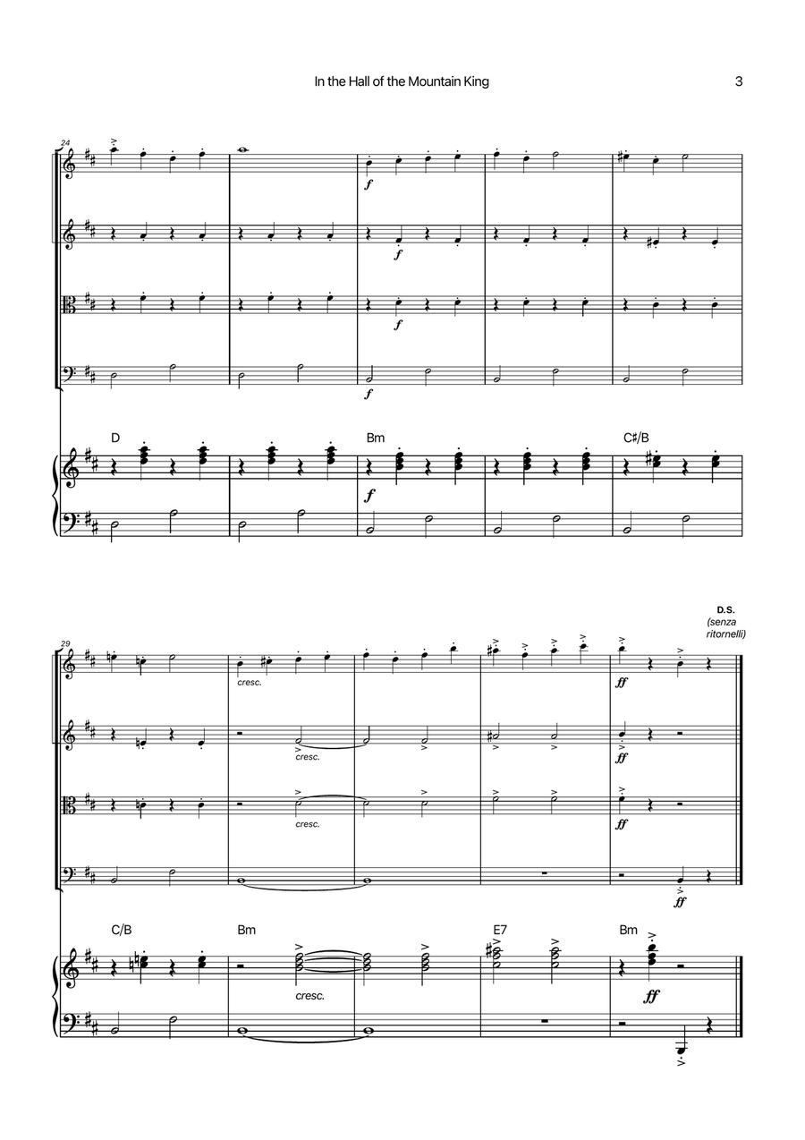 In the Hall of the Mountain King - String Quartet with Piano and Chord Notations String Quartet scores gallery preview page 3