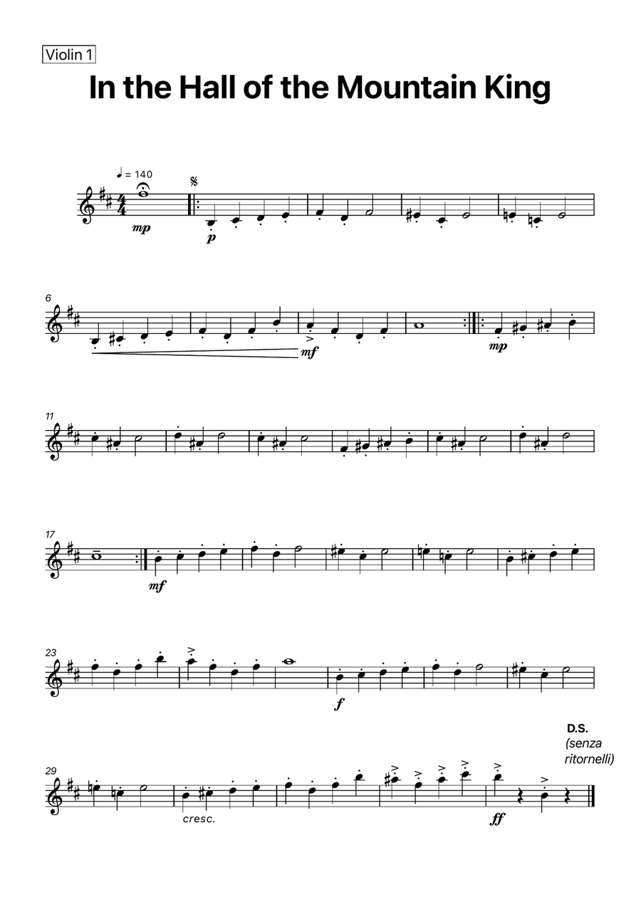In the Hall of the Mountain King - String Quartet with Piano and Chord Notations String Quartet scores gallery preview page 4