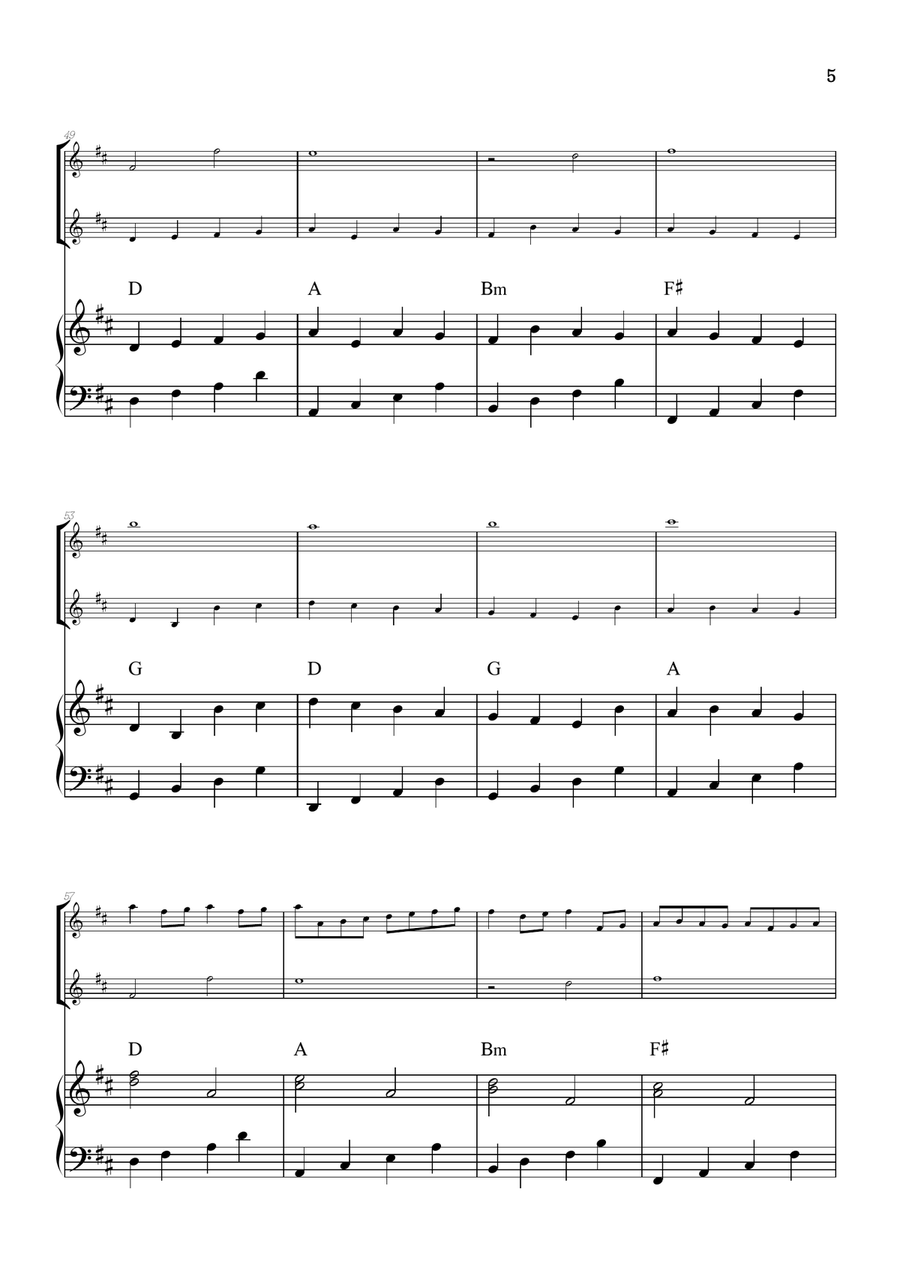 Pachelbel Canon in D • violin duet sheet music w/ piano accompaniment [chords] String Duet scores gallery preview page 5