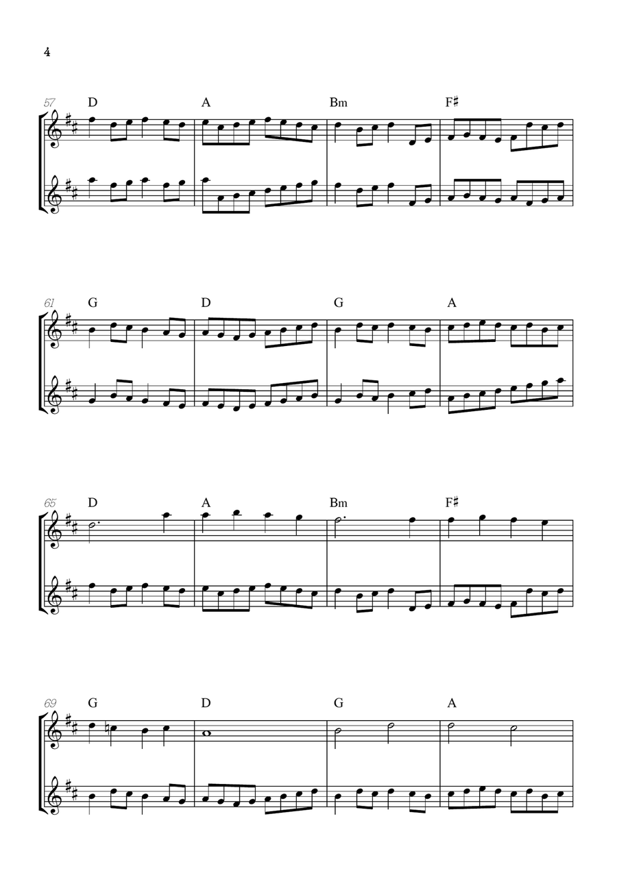 Pachelbel Canon in D • flute duet sheet music [chords] Flute Duet scores gallery preview page 4