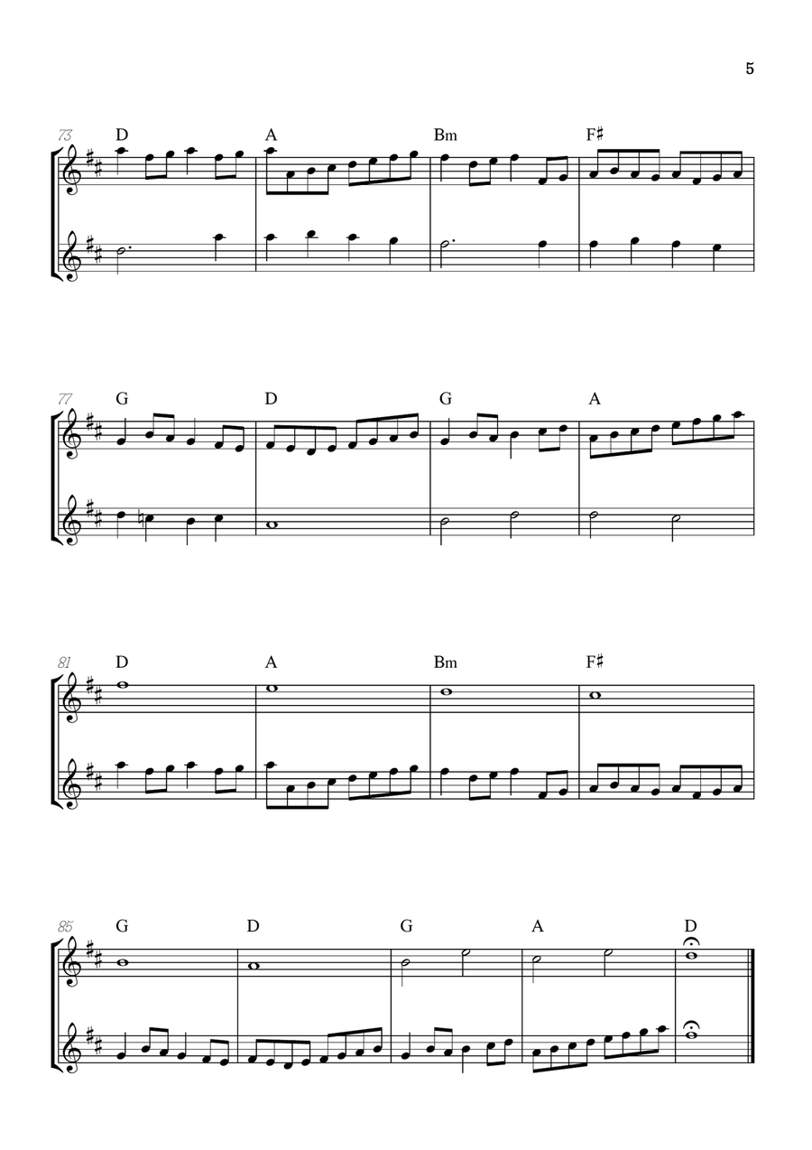 Pachelbel Canon in D • flute duet sheet music [chords] Flute Duet scores gallery preview page 5