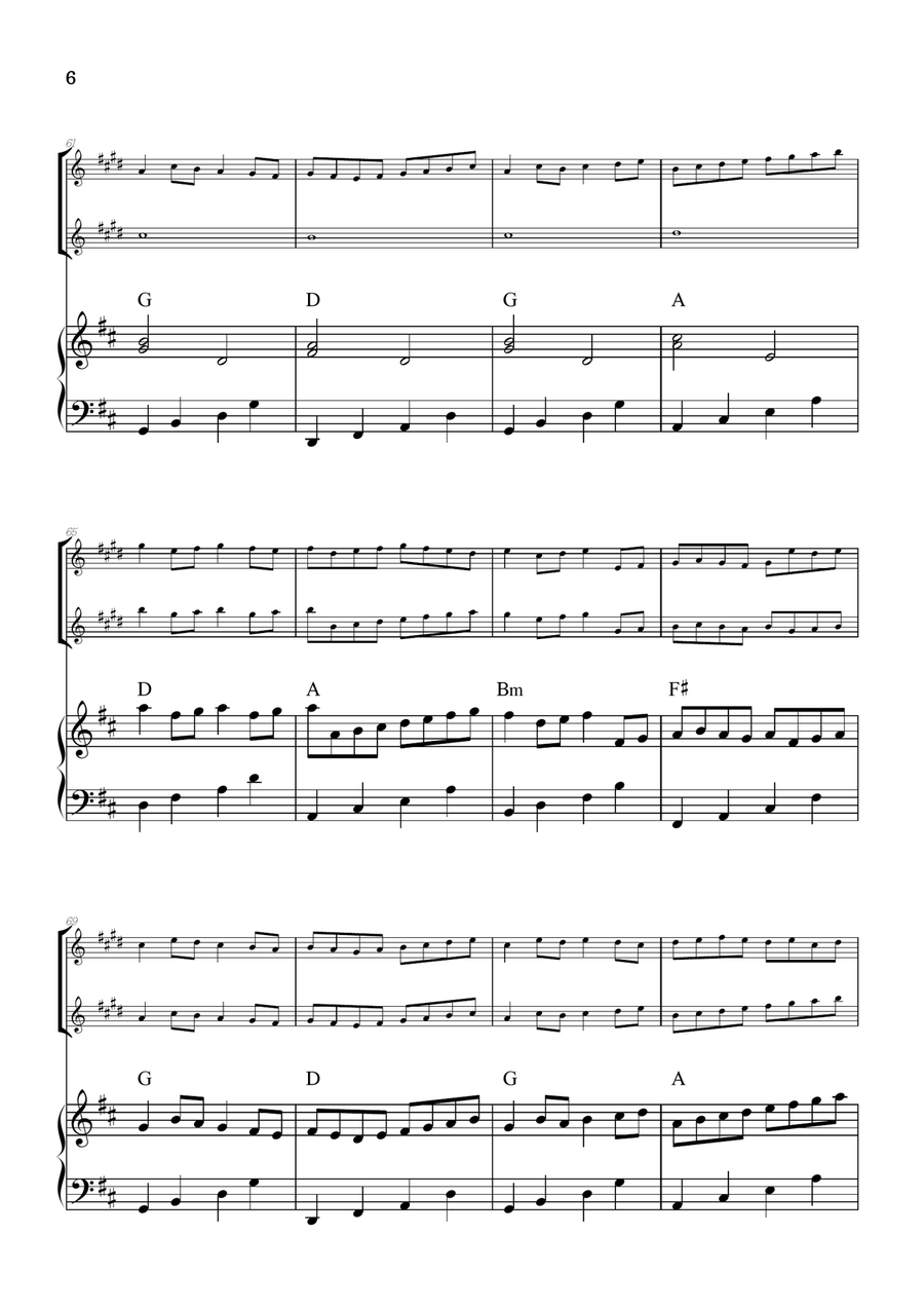 Pachelbel Canon in D • trumpet in Bb duet sheet music w/ piano accompaniment [chords] Trumpet Duet scores gallery preview page 6