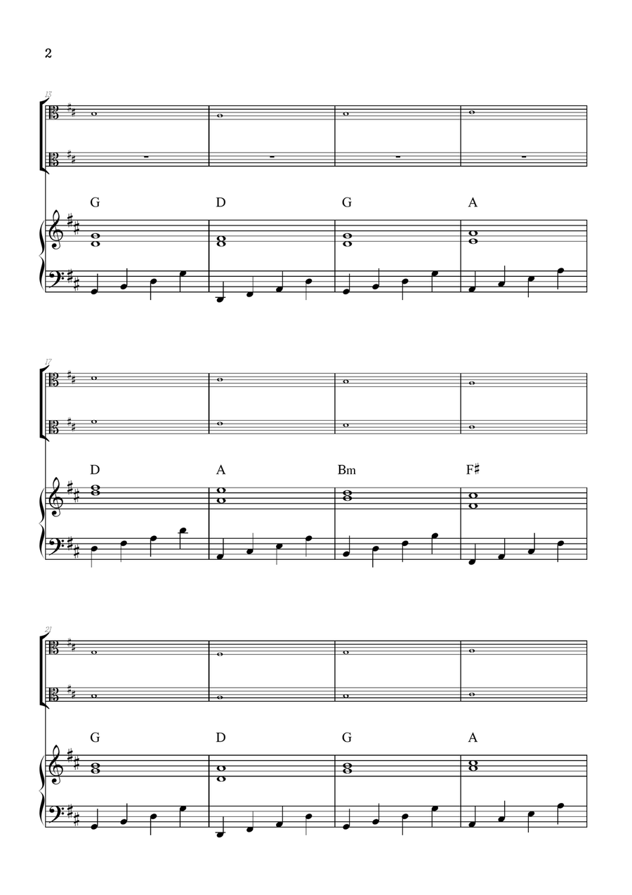 Pachelbel Canon in D • viola duet sheet music w/ piano accompaniment [chords] String Duet scores gallery preview page 2