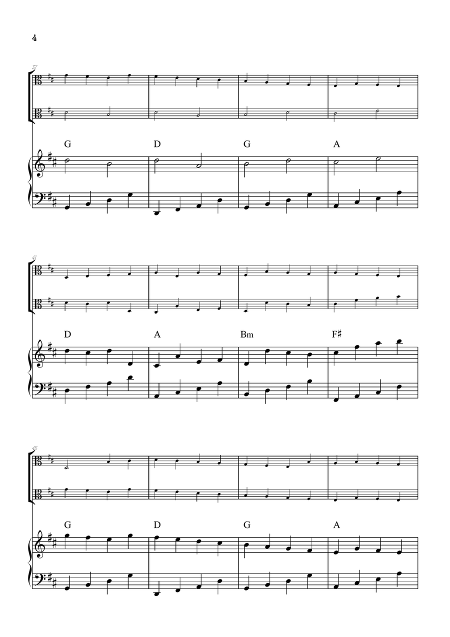 Pachelbel Canon in D • viola duet sheet music w/ piano accompaniment [chords] String Duet scores gallery preview page 4