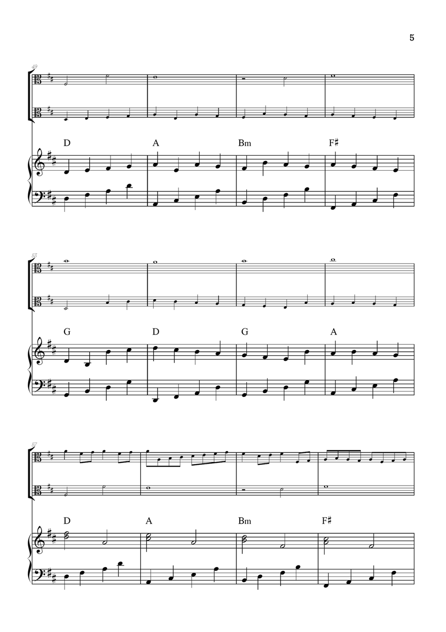 Pachelbel Canon in D • viola duet sheet music w/ piano accompaniment [chords] String Duet scores gallery preview page 5