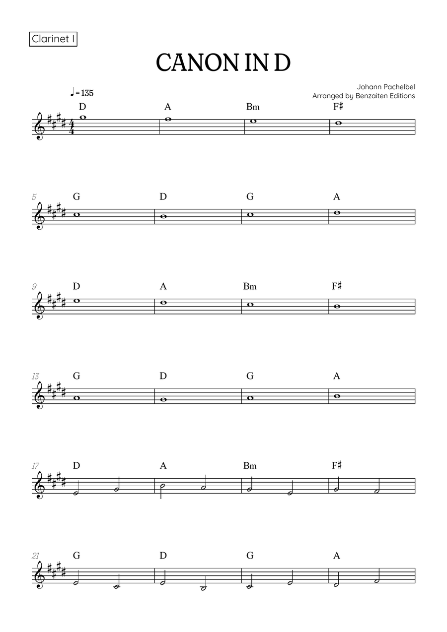 Pachelbel Canon in D • clarinet in Bb duet sheet music [chords] Clarinet Duet scores gallery preview page 6