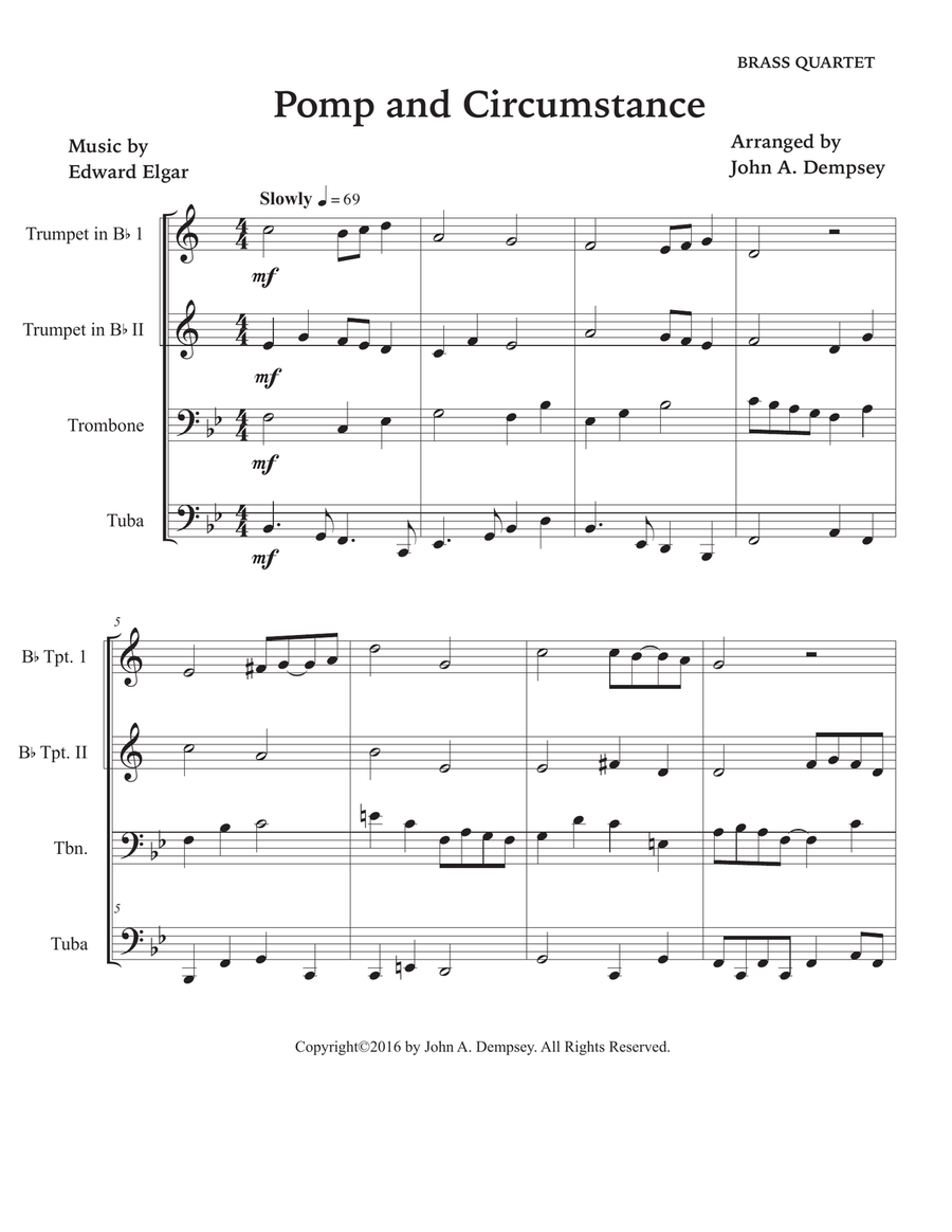 Pomp and Circumstance (Brass Quartet): Two Trumpets, Trombone and Tuba Brass Quartet scores gallery preview page 5