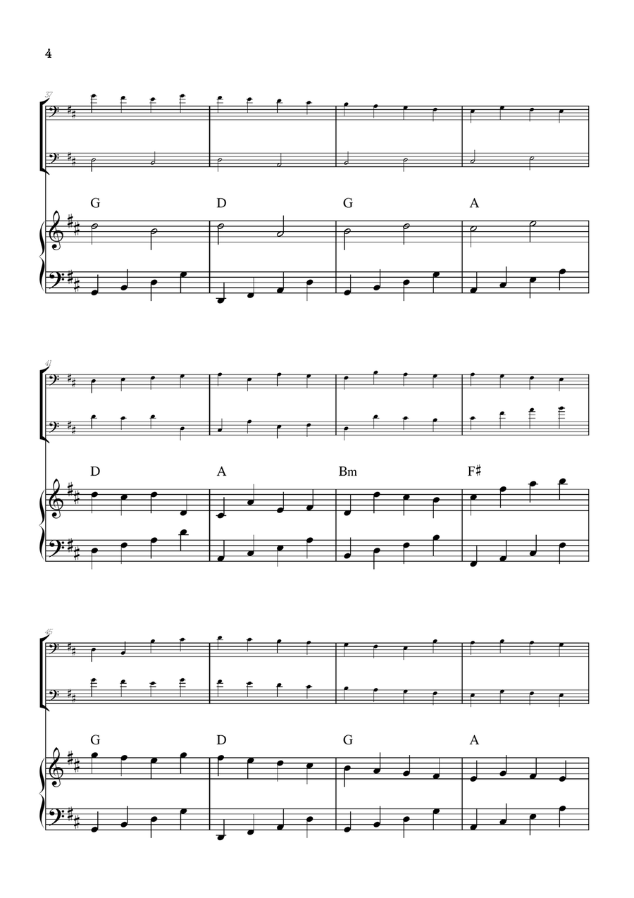 Pachelbel Canon in D • cello duet sheet music w/ piano accompaniment [chords] String Duet scores gallery preview page 4