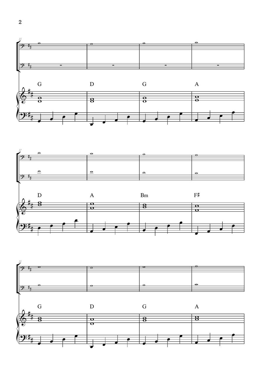 Pachelbel Canon in D • trombone duet sheet music w/ piano accompaniment [chords] Trombone Duet scores gallery preview page 2