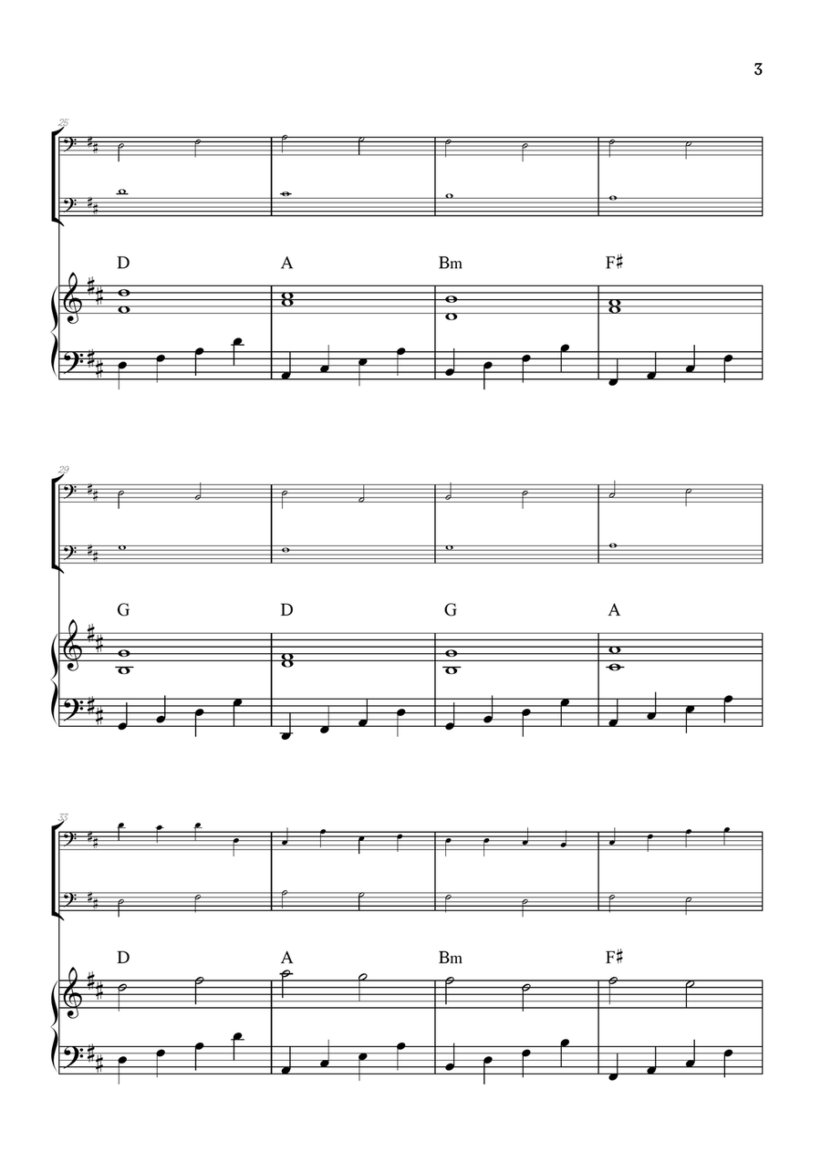 Pachelbel Canon in D • trombone duet sheet music w/ piano accompaniment [chords] Trombone Duet scores gallery preview page 3