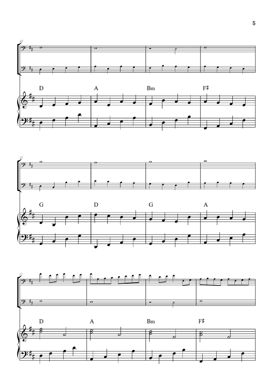 Pachelbel Canon in D • trombone duet sheet music w/ piano accompaniment [chords] Trombone Duet scores gallery preview page 5