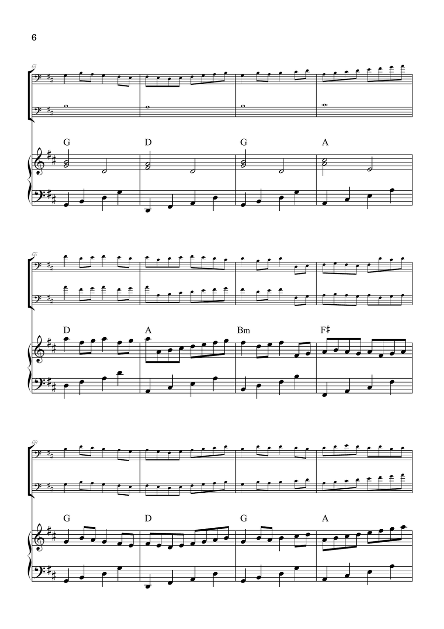 Pachelbel Canon in D • trombone duet sheet music w/ piano accompaniment [chords] Trombone Duet scores gallery preview page 6