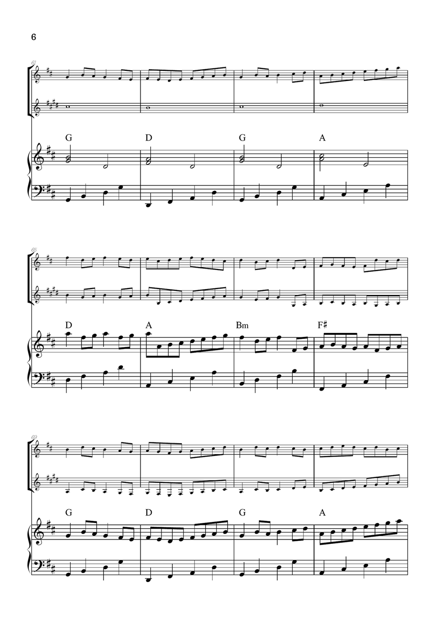 Pachelbel Canon in D • flute & clarinet duet sheet music w/ piano accompaniment [chords] Woodwind Duet scores gallery preview page 6