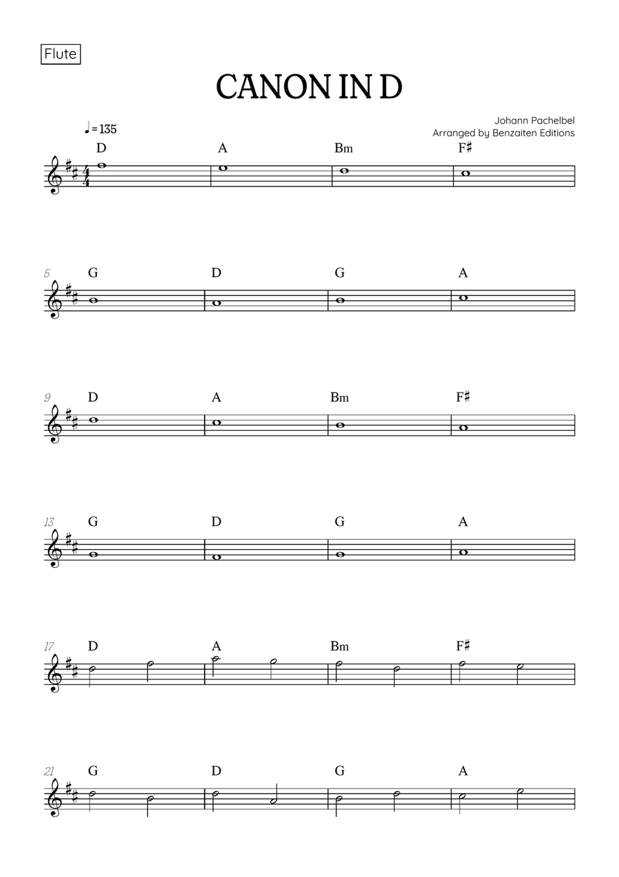 Pachelbel Canon in D • flute & clarinet duet sheet music [chords] Woodwind Duet scores gallery preview page 6