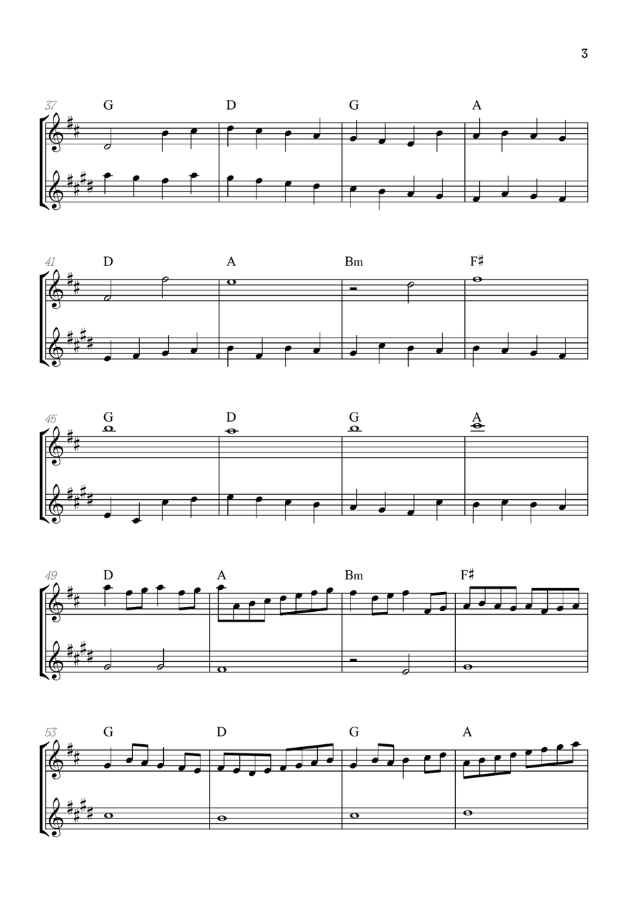 Pachelbel Canon in D • oboe & clarinet duet sheet music [chords] Woodwind Duet scores gallery preview page 3