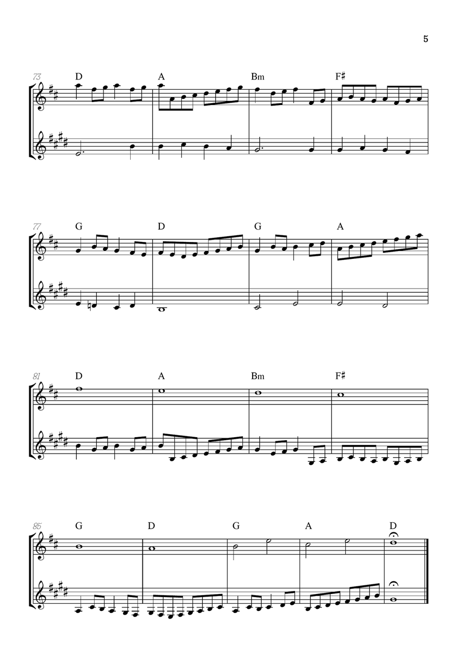 Pachelbel Canon in D • oboe & clarinet duet sheet music [chords] Woodwind Duet scores gallery preview page 5
