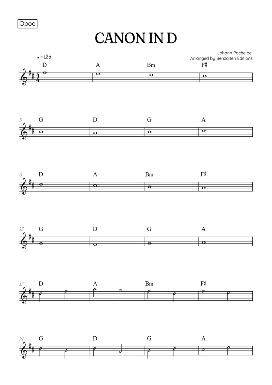 Pachelbel Canon in D • oboe & clarinet duet sheet music [chords] Woodwind Duet scores gallery preview page 6