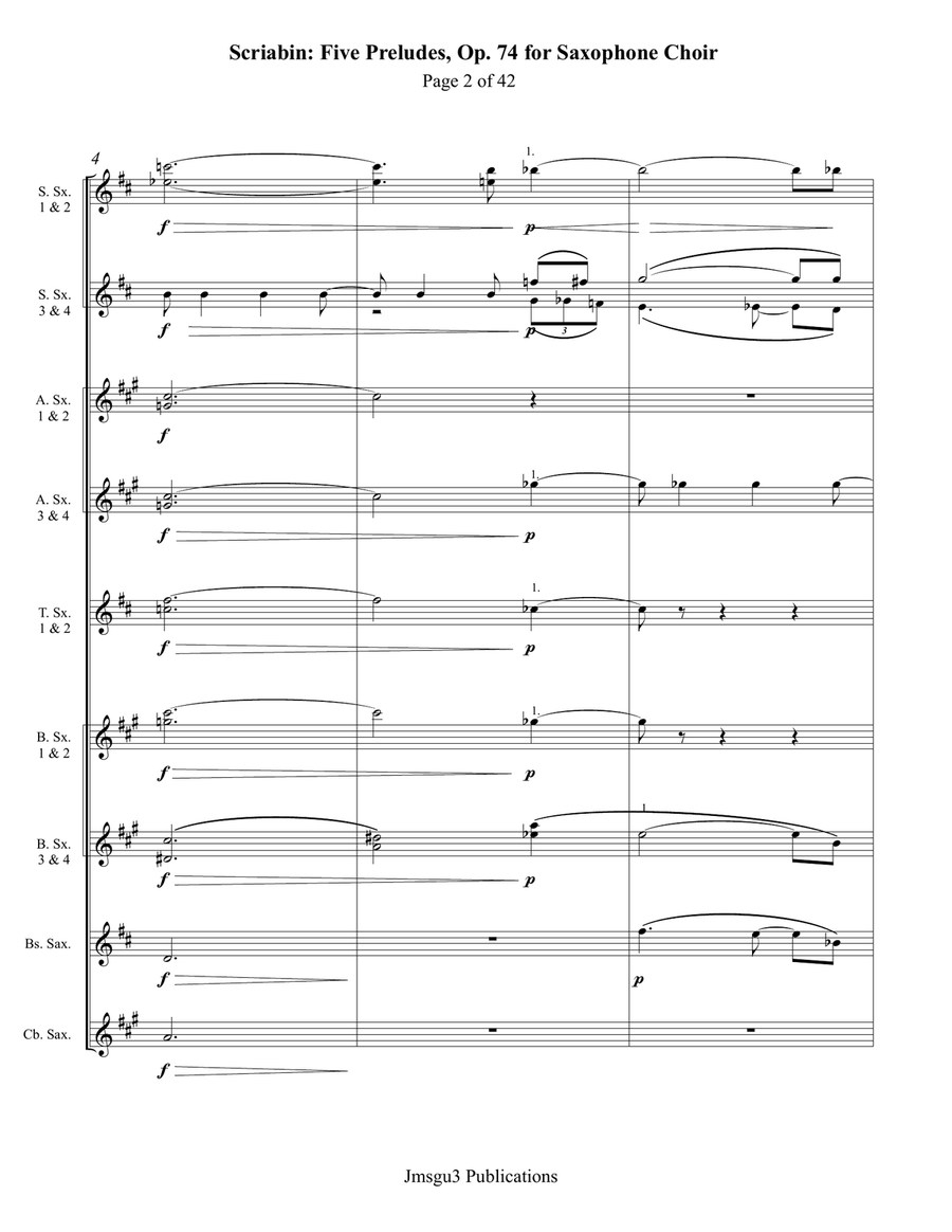 Scriabin: Five Preludes, Op. 74, for Saxophone Choir Woodwind Ensemble scores gallery preview page 2
